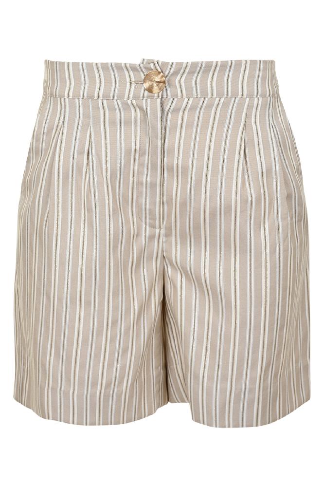 De Nocy short met streeppatroon en glinsterende lurex draad is een trendy keuze voor een speelse, maar chique look.

Materialen: 57% Polyester / 43% Viscose