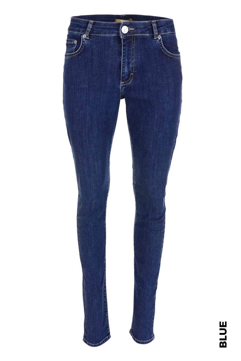 Extra skinny long jeans in diverse wassingen . In 5-pocket model met modellerende tailleband, riemlusjes en zadelpas.
Binnenbeen lengte 88 cm 
Hoge front - en backrise