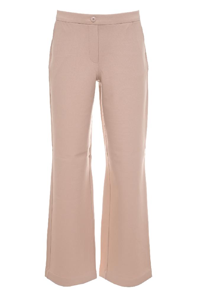 Wijde broek met elastieken binnenband in een mooi zware  punto-roma kwaliteit met een fijne structuur 